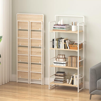 4NM No Assembly Foldable Bookshelf, 4-Shelf Collapsible Bookcase Storage for Small Spaces, 54" H