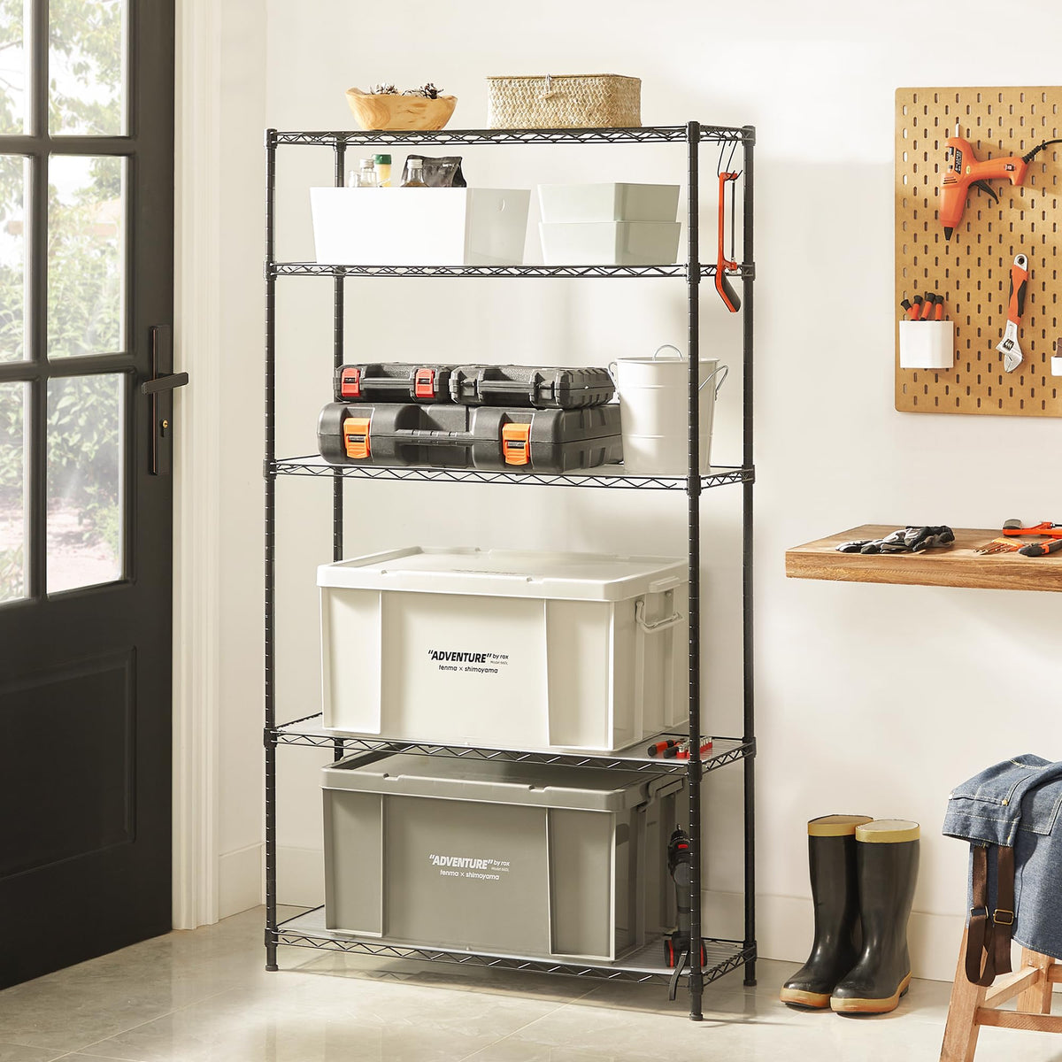 SONGMICS 5-Tier Storage Shelves, Wire Shelving Unit, Kitchen Metal Shelves, Storage Rack with