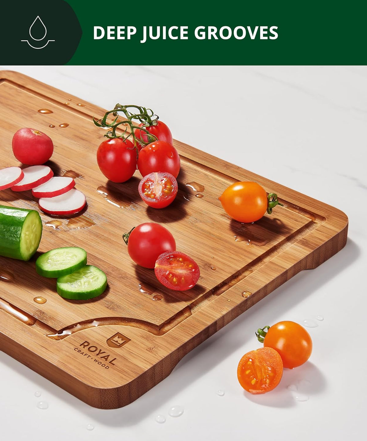 ROYAL CRAFT WOOD Wooden Cutting Boards for Kitchen Meal Prep & Serving - Bamboo Wood Serving Board