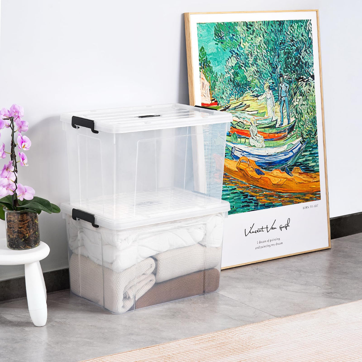 Cetomo Lidded Storage Bin with Handle, Storage Bins with Lid, Organizing Container with Secure