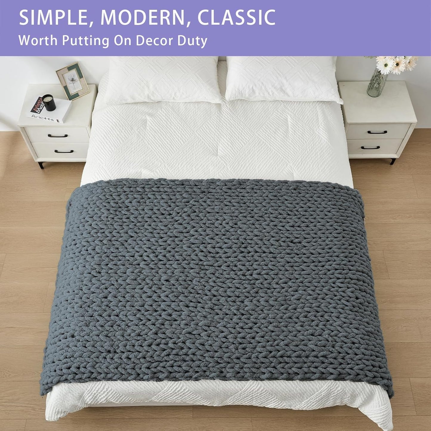 Bigacogo Chunky Knit Throw Blanket for Couch, 40x80 inches, 100% Hand Knitted with Thick Jumbo