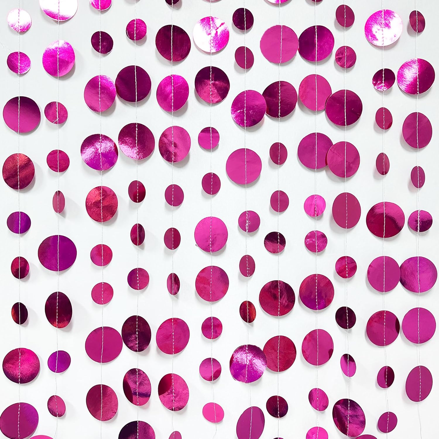 Hot Pink Party Decorations Circle Dots Garland Metallic Rose Pink Hanging Paper Polka Dots Streamer