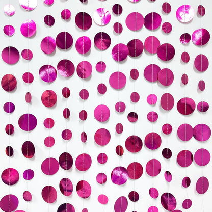 Hot Pink Party Decorations Circle Dots Garland Metallic Rose Pink Hanging Paper Polka Dots Streamer