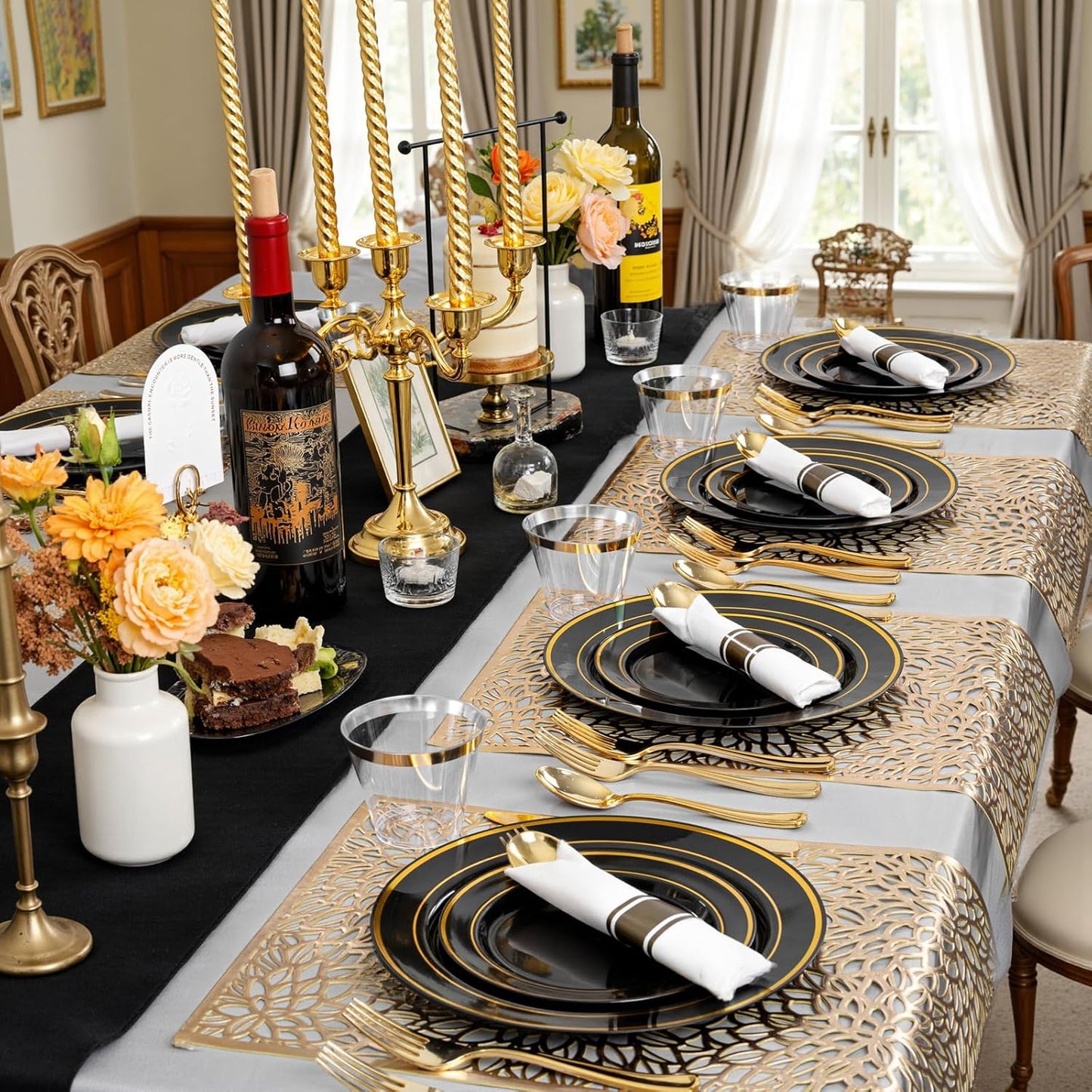 175PCS Black and Gold Plates - Black Disposable Plates for Party - 25Guests Disposable Dinnerware
