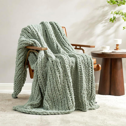 Amélie Home Chunky Knit Throw Blanket for Couch, Soft Chenille Crochet Blanket for Sofa, 50"x60"
