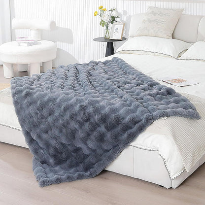 UKELER Soft Faux Fur Throw Blanket 50''x60'' Solid Reversible Shaggy Blanket Plush Thick Fluffy