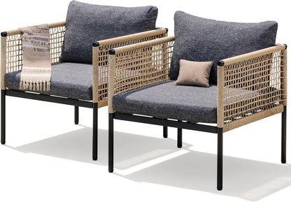 Idzo Oscar Wicker Outdoor Lounge Chair Set of 2, Sturdy Metal Frame, Weather-Resistant Rope Weave