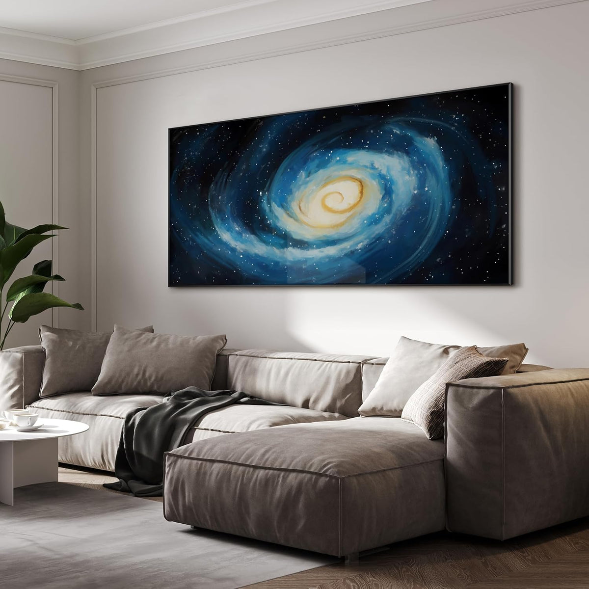 SIGNWIN 36"x72" Extra Large Framed Wall Art Spiral Galaxy Vivid Blue and Yellow Cosmic Space