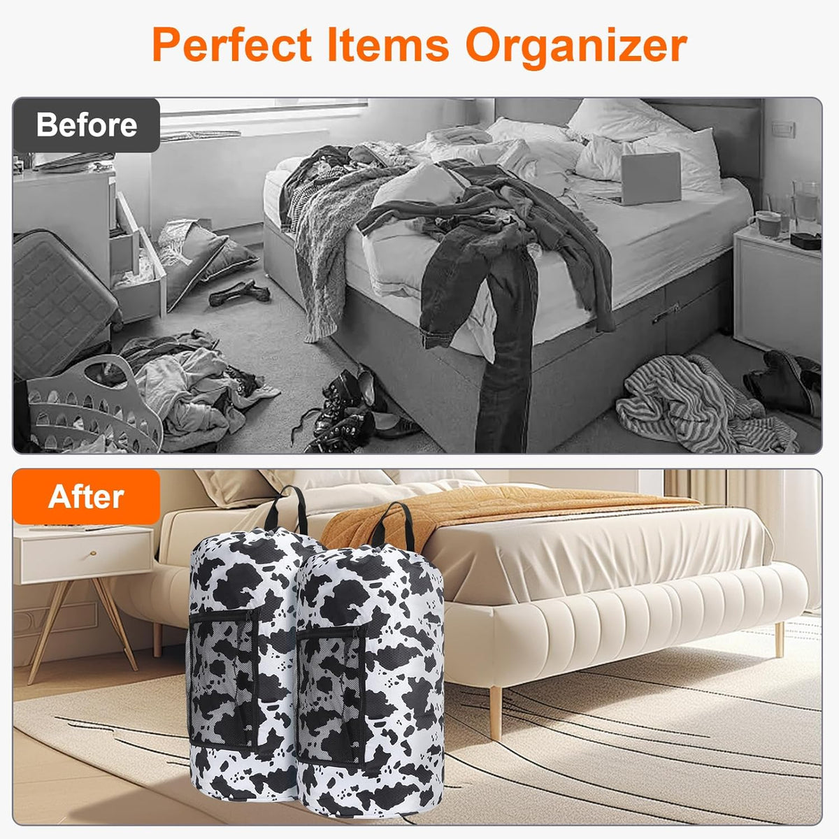 Femuar Laundry Bag Backpack Durable Laundry Bag with Shoulder Straps and Mesh Pockets Portable