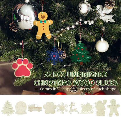 Wooden Christmas Ornaments, 176 PCS Unfinished Predrilled Wood Ornaments Set with 72 Blank Wood