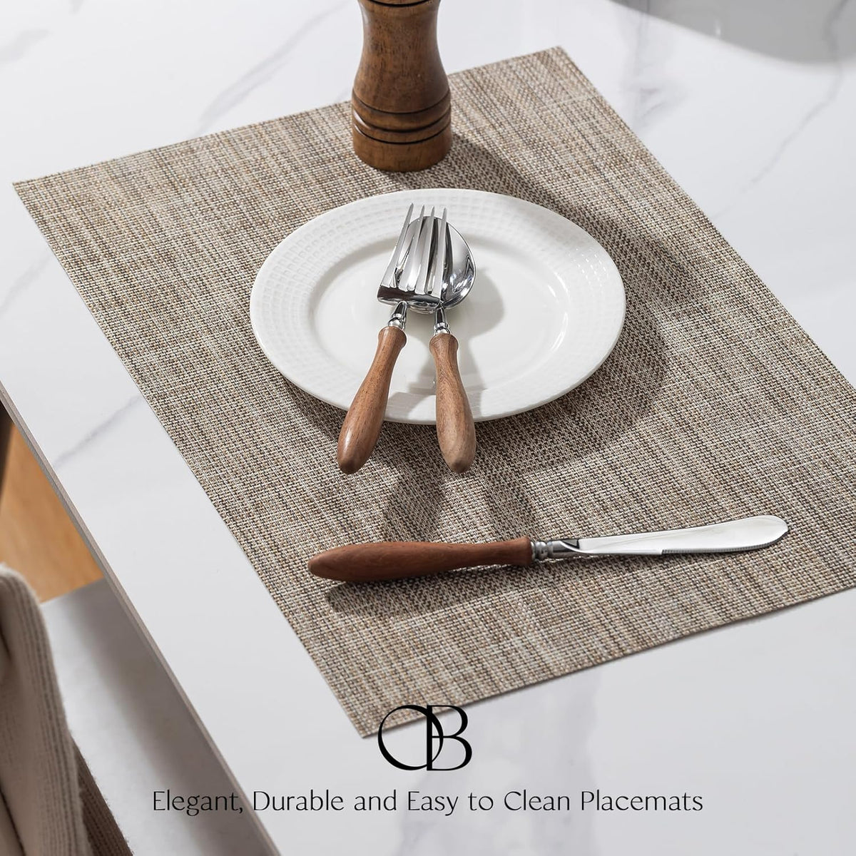 Placemats Set of 8 - Easy Clean Woven Vinyl Placemats for Dining Table, Indoor/Outdoor Place Mats