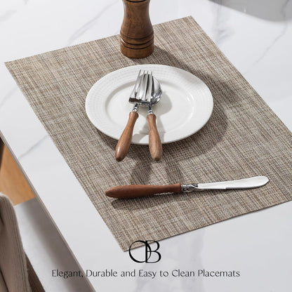 Placemats Set of 12 - Easy Clean Woven Vinyl Placemats for Dining Table, Indoor/Outdoor Place Mats