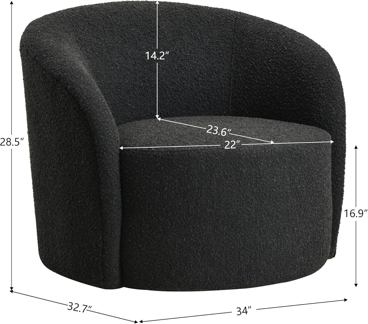 KINWELL 34" W Swivel Barrel Chair Set of 2, Mid Century Modern Round Upholstered Boucle Swivel