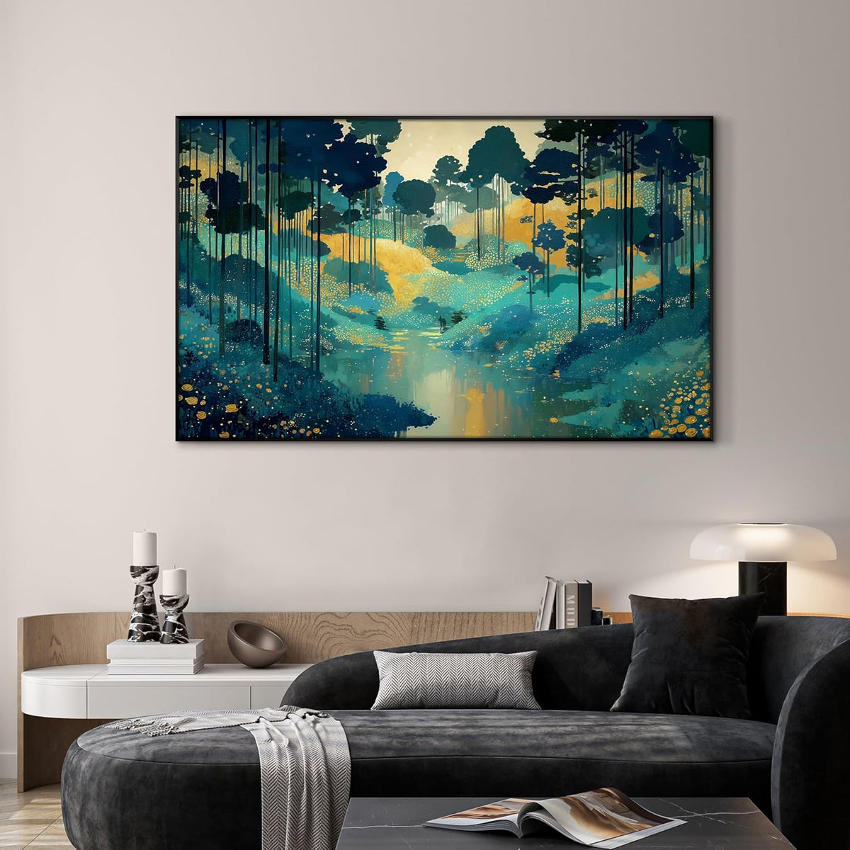 SIGNWIN 30"x60" Extra Large Framed Wall Art Whimsical Fantasy Forest, Vibrant Nature Landscape for