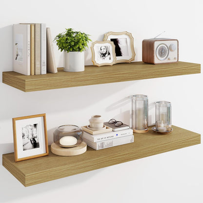 Marsmiles 36" Floating Shelves for Wall, Wooden Shelves with Invisible Brackets Set of 2, Rustic