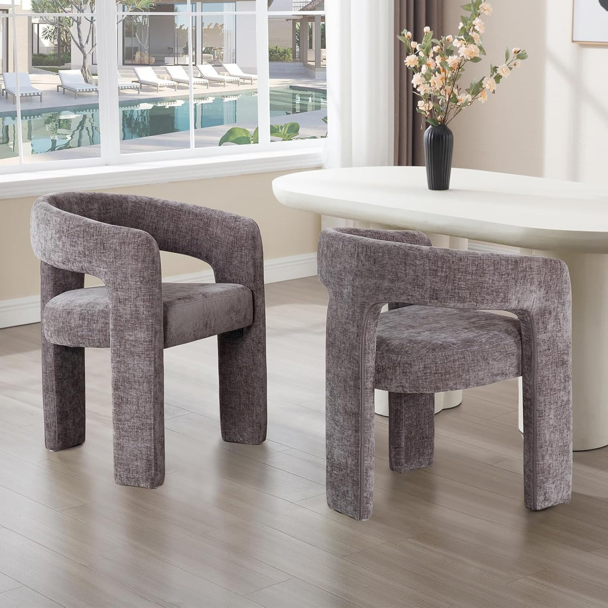 Charcoal Grey Chenille Dining Chairs Set of 2, Modern Barrel Dining Room Chairs Upholstered Accent