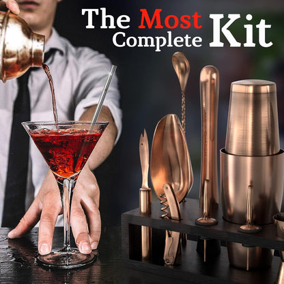 Highball & Chaser Bartender Kit with Black Bamboo Stand Beautiful Cocktail Shaker Set and Bar Tools