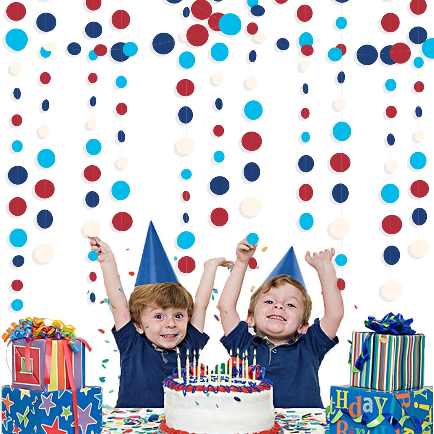 Nautical Party Decorations Circle Dot Garland Navy Blue Red White Hanging Paper Polka Dot Streamer