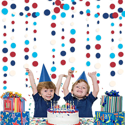 Nautical Party Decorations Circle Dot Garland Navy Blue Red White Hanging Paper Polka Dot Streamer