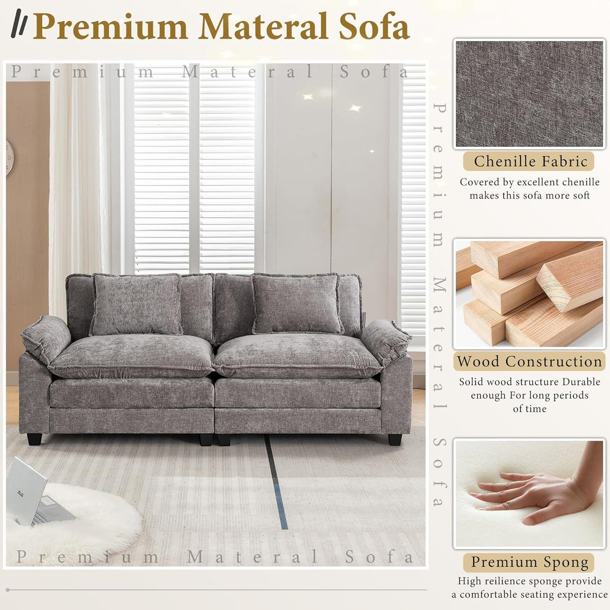 URRED Modular Sectional Sofa Comfy Cloud Couch, Modern Chenille Sofa Sleeper Deep Seat Couches with