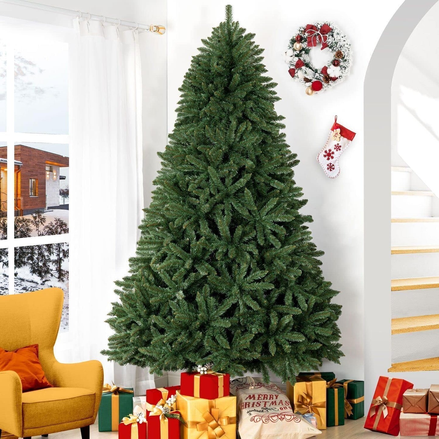Naomi Home 7.5ft Christmas Tree with Lights Realistic Spruce Christmas Tree Prelit with Foot Pedal