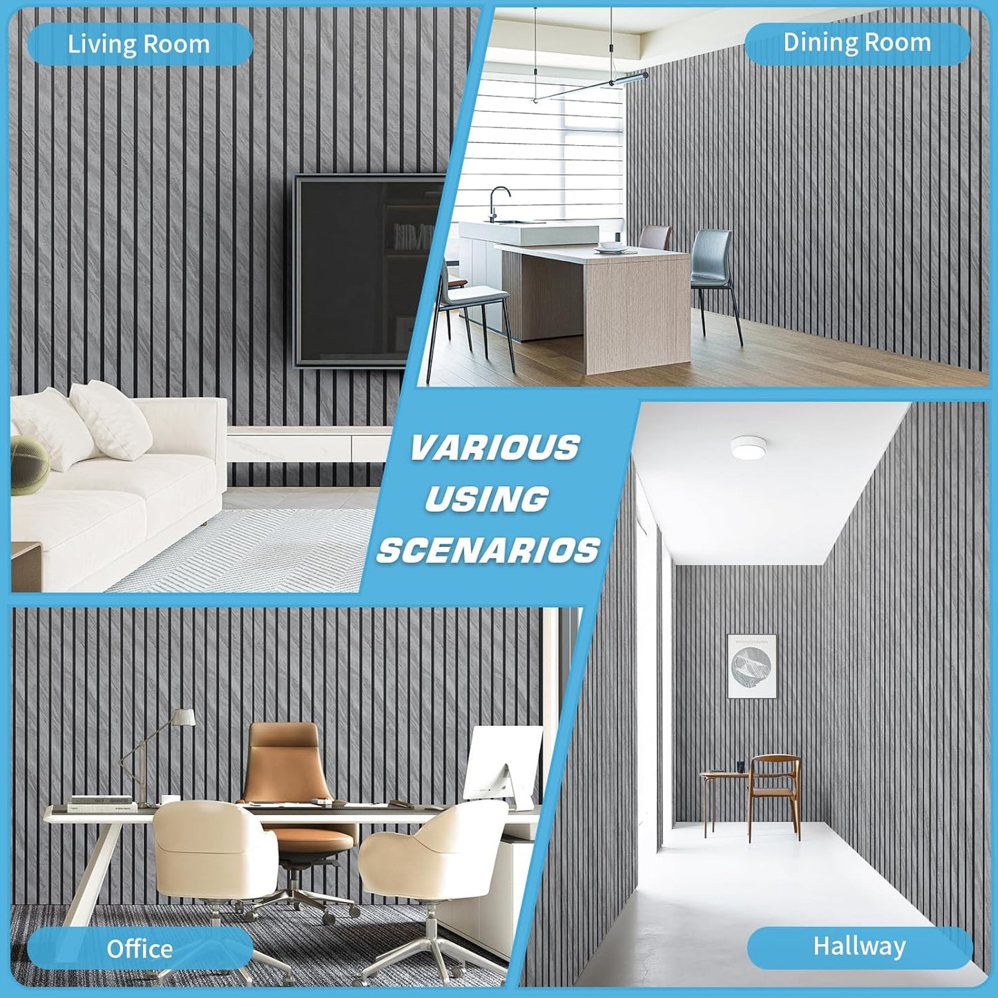 Art3d 4-Pack Glue-On Six-Grid Wainscoting Panel for Interior Wall Decor - 104 x 12 Inch Polystyrene