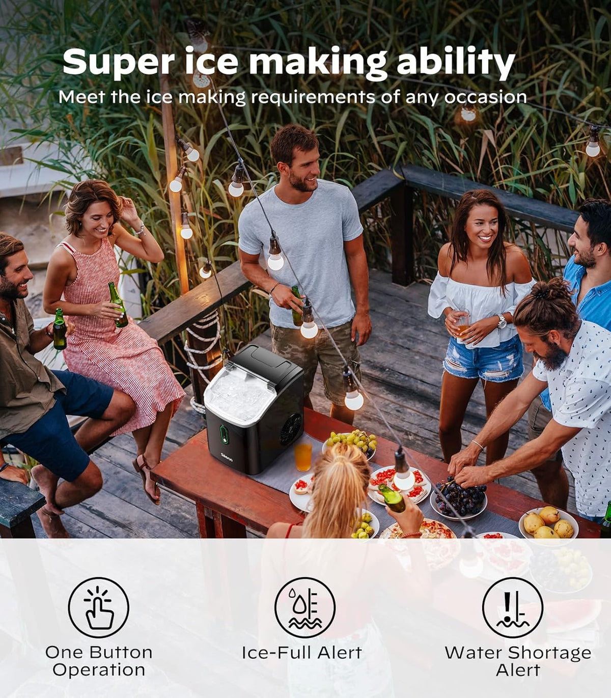 Silonn Nugget Ice Maker Countertop, Portable Pellet Ice Machine with Self-Cleaning Function, Sonic