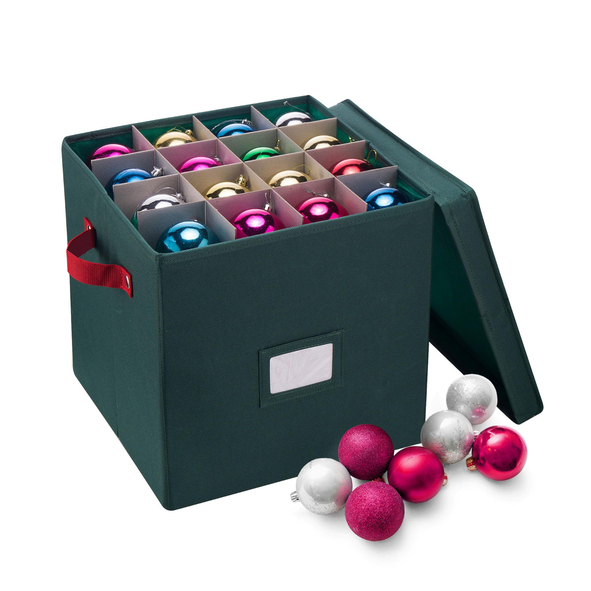 Storage Ornament Box - Holiday Organizer Cube with 64 Individual Compartments and Adjustable