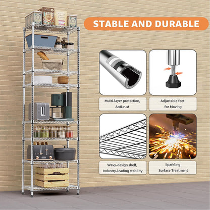8 Tier 2000 lbs Storage Rack Metal Wire Shelving Unit, Storage Standing Shelf Organizer for Laundry