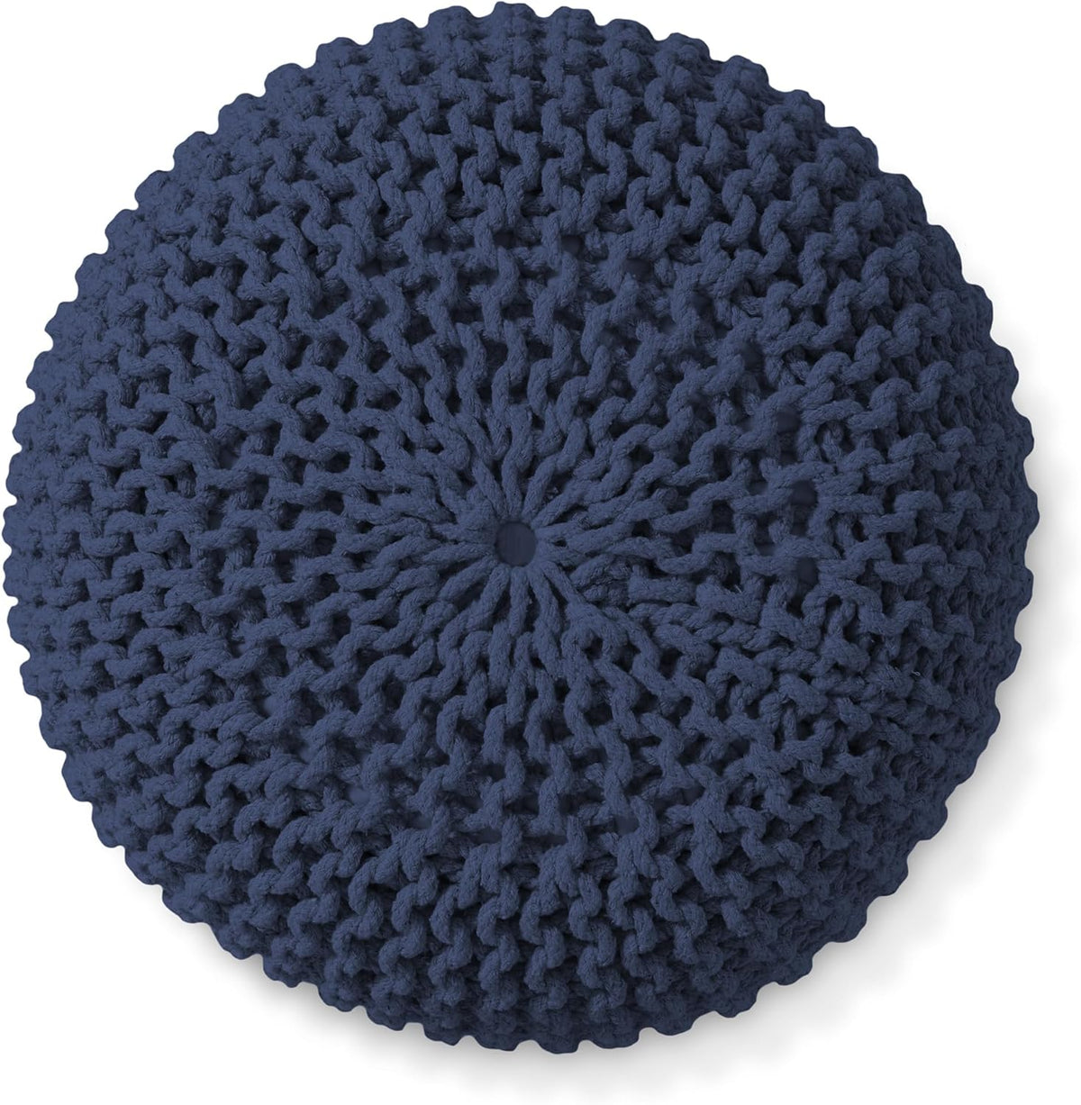 Casafield Round Pouf Ottoman, Navy Blue - 20" Diameter x 14.5" High Cotton Knit Foot Stool - Boho