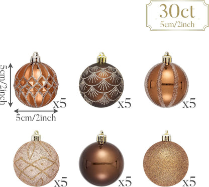 Valery Madelyn Christmas Ornaments Set, 30ct 2 Inches Bronze Copper Brown Gold Shatterproof