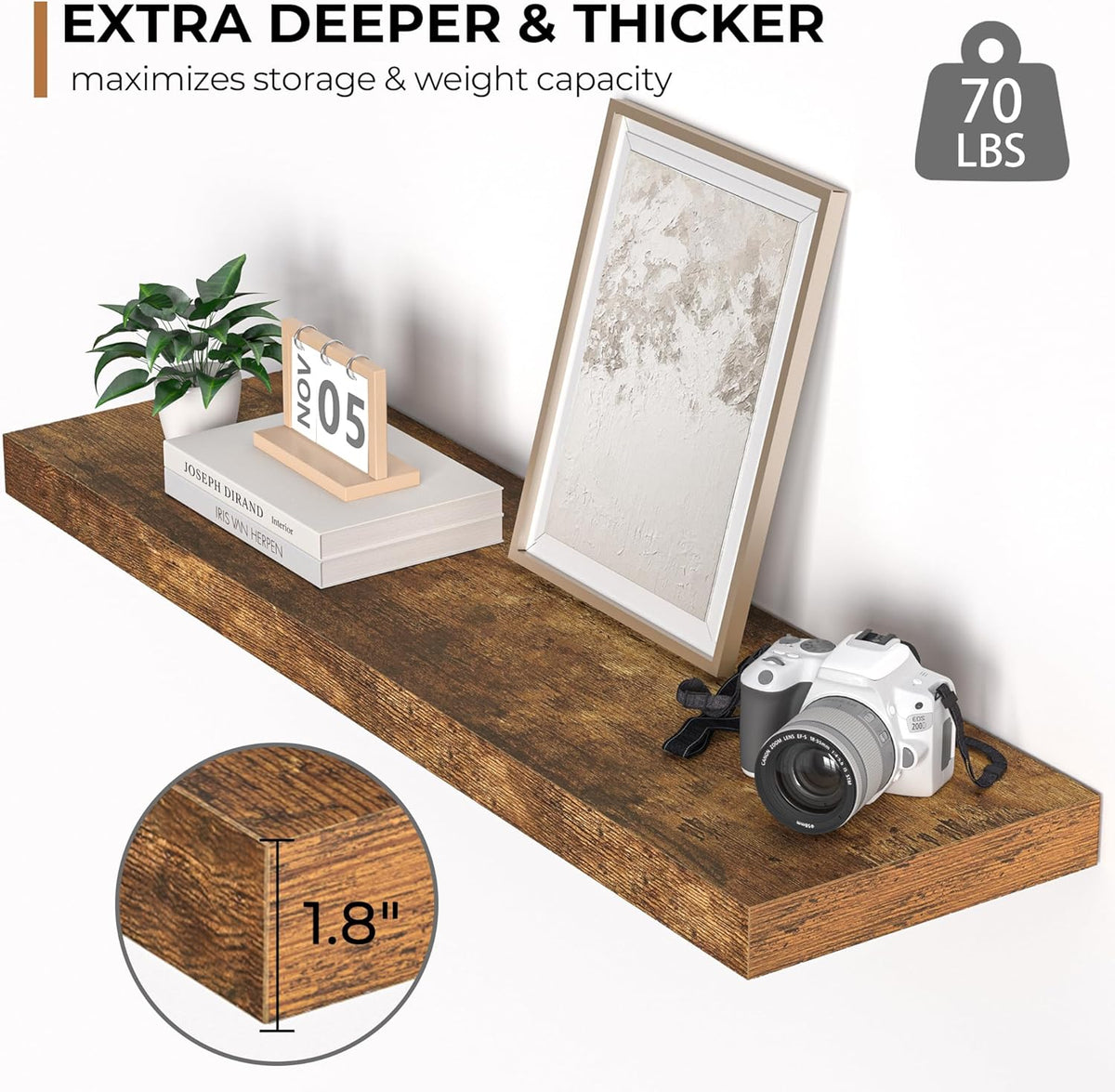 Floating Shelves - 10.3 Inch Deep Wall Shelf for Decor & Storage - Wall Mounted Display Shelving