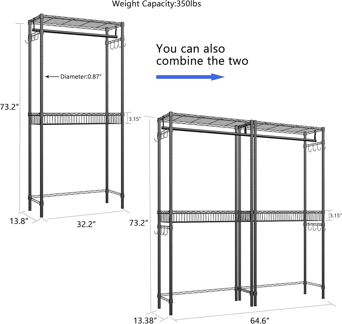 Xiofio Washer and Dryer Storage Shelf,Clothes Drying Rack,2 Tier Adjustable Height Storage Wire