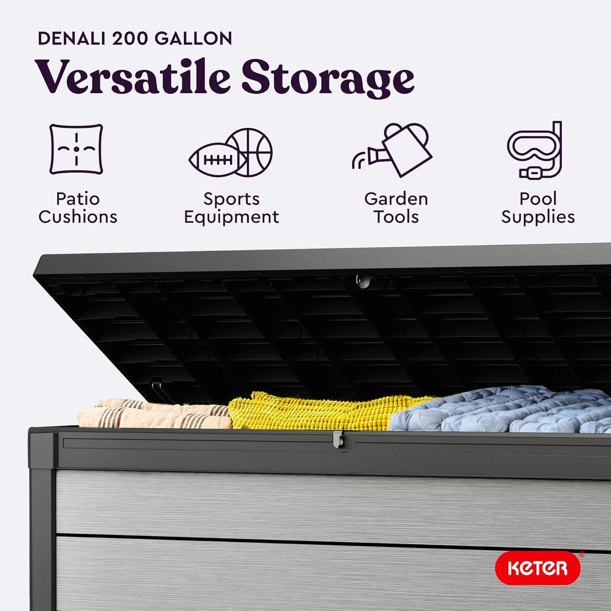 Keter Denali 200 Gallon Resin Large Deck Box with Double Wall 20mm Panels - Paintable and