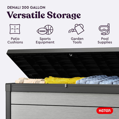 Keter Denali 200 Gallon Resin Large Deck Box with Double Wall 20mm Panels - Paintable and