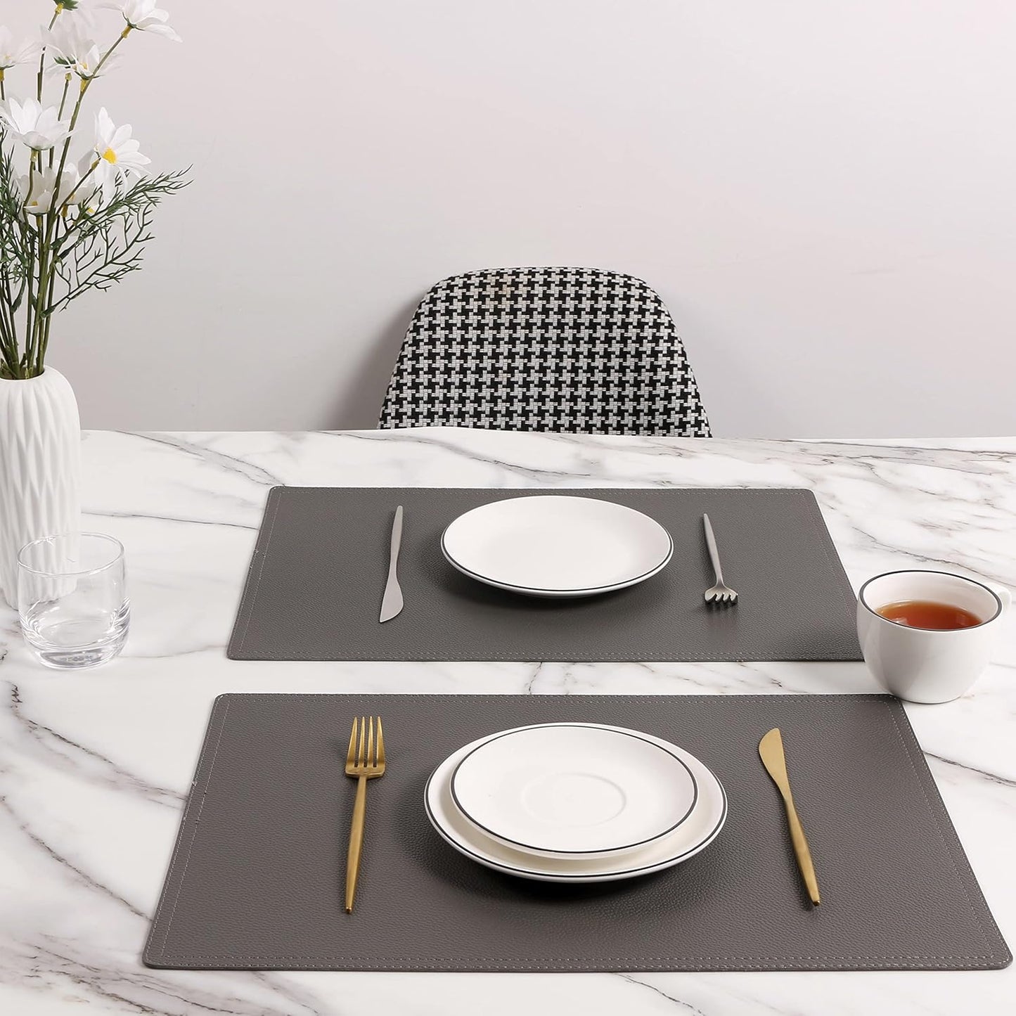 Set of 6 Faux Leather Placemats, PU Table Mats, Waterproof, Stain Resistant, Heat Resistant