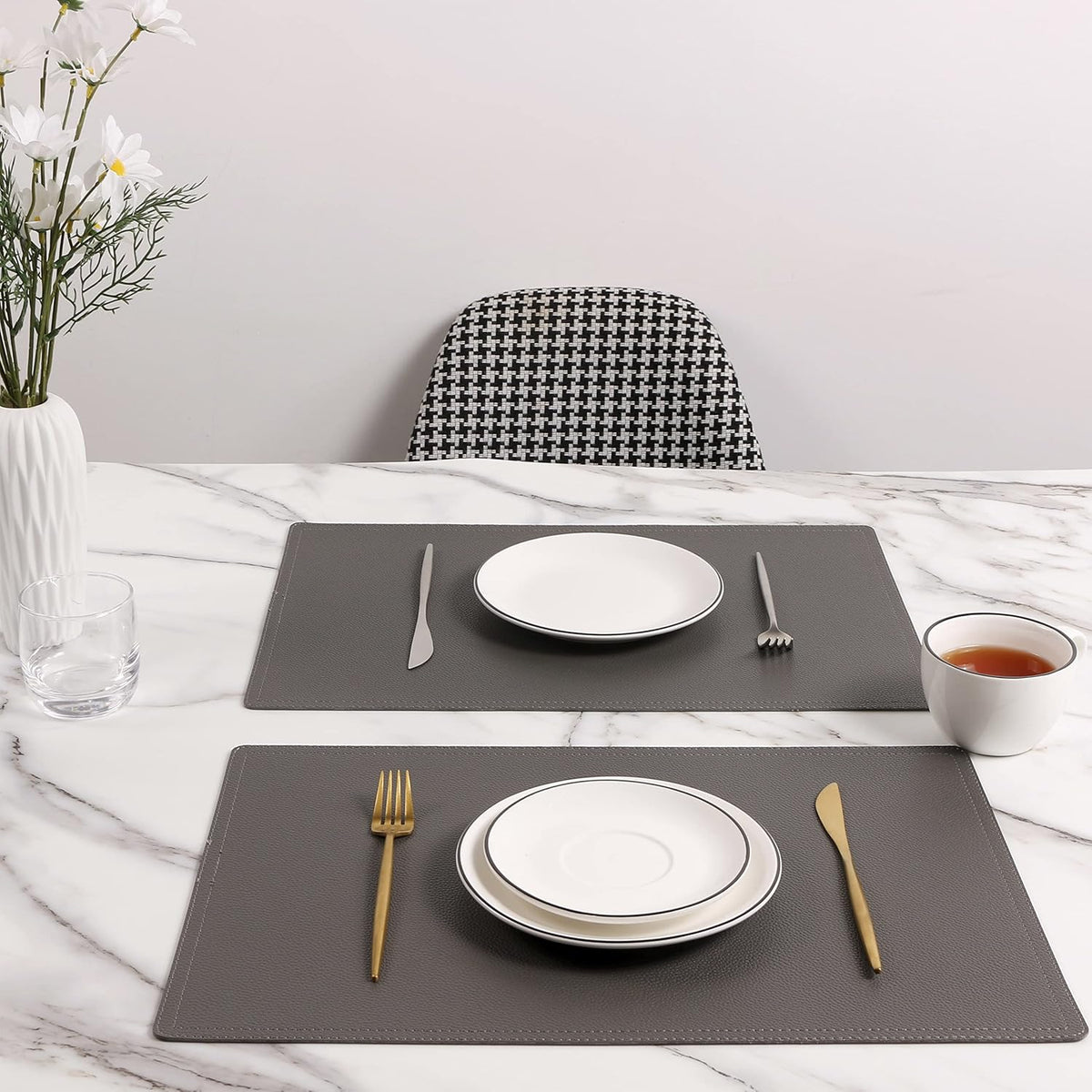 Set of 6 Faux Leather Placemats, PU Table Mats, Waterproof, Stain Resistant, Heat Resistant