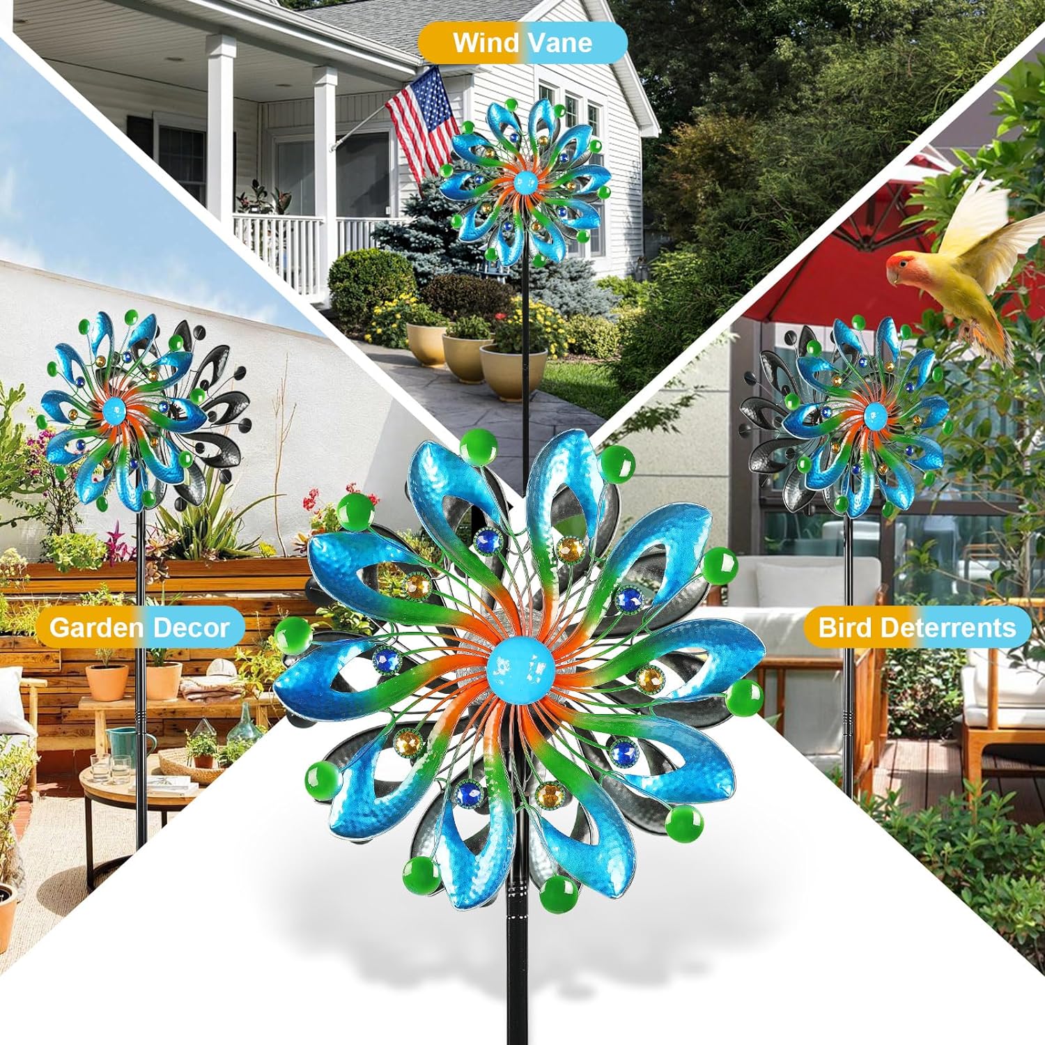 Wind Spinners for Yard and Garden - Wind Sculptures & Spinners, 75 Inch, Navy Blue, Kinetic Art