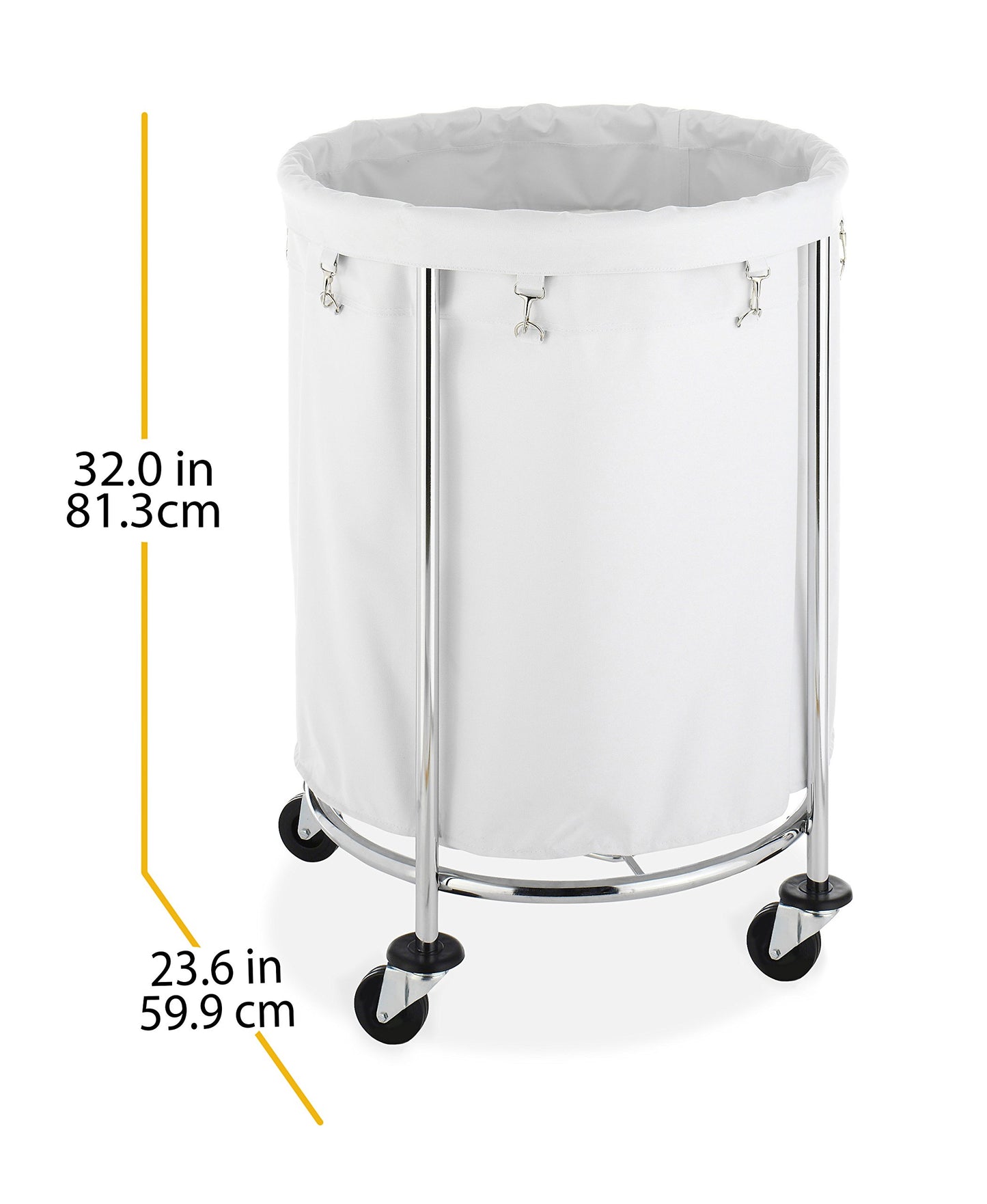 Whitmor Round Commercial Laundry Hamper with Removable Liner and Heavy Duty Wheels -Chrome