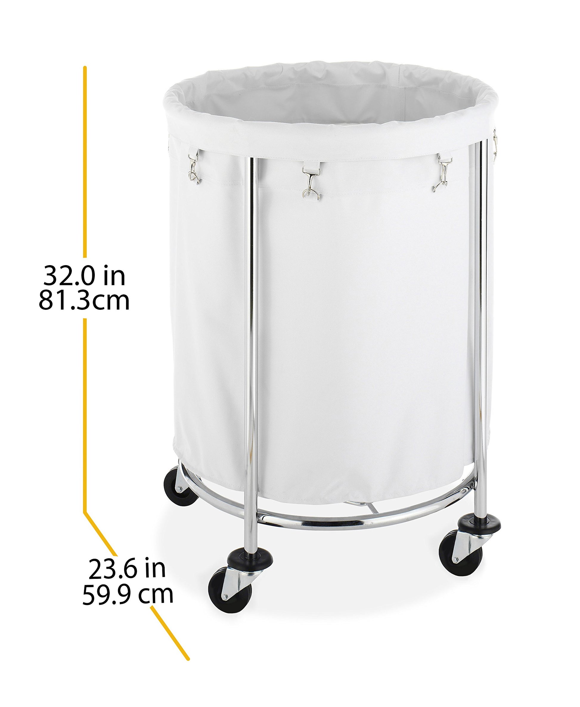 Whitmor Round Commercial Laundry Hamper with Removable Liner and Heavy Duty Wheels -Chrome
