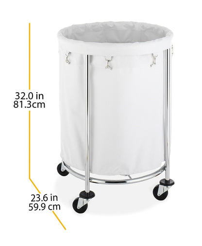 Whitmor Round Commercial Laundry Hamper with Removable Liner and Heavy Duty Wheels -Chrome