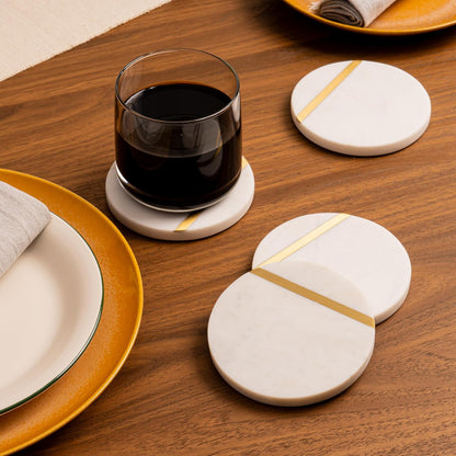 Cork & Mill Marble Coasters Set of 6 - Luxury Aesthetic Modern Decor for Coffee Table- White Marble