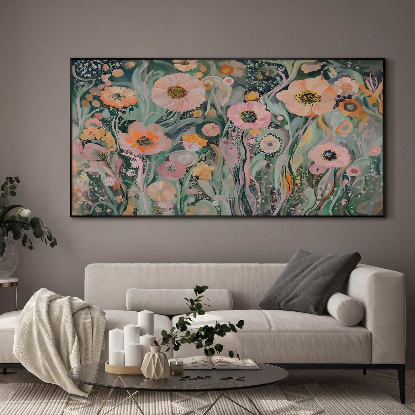 SIGNWIN 36"x72" Extra Large Framed Wall Art Whimsical Garden Bloom, Colorful Abstract Floral for