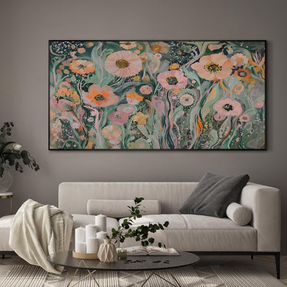 SIGNWIN 36"x72" Extra Large Framed Wall Art Whimsical Garden Bloom, Colorful Abstract Floral for