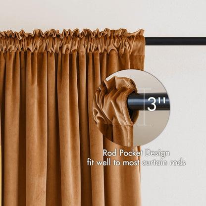 MIULEE Gold Brown Velvet Curtains Thermal Insulated Blackout Curtain Fall Drapes for Bedroom Living