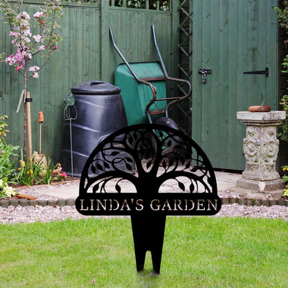 Personalized Tree of Life Metal Garden Sign with Stake, Custom Family Name Sign for Outdoor, Nature