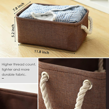 TheWarmHome Small Fabric Canvas Storage Bin with Cotton Rope Handles - Foldable Empty Basket for