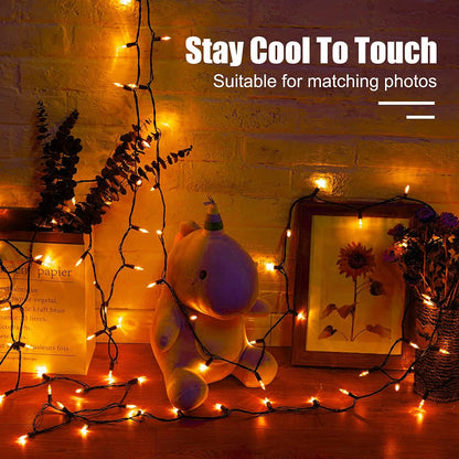Orange LED Outdoor Halloween Lights, Halloween Decorations, 39 FT 100 LED Mini Lights with 8