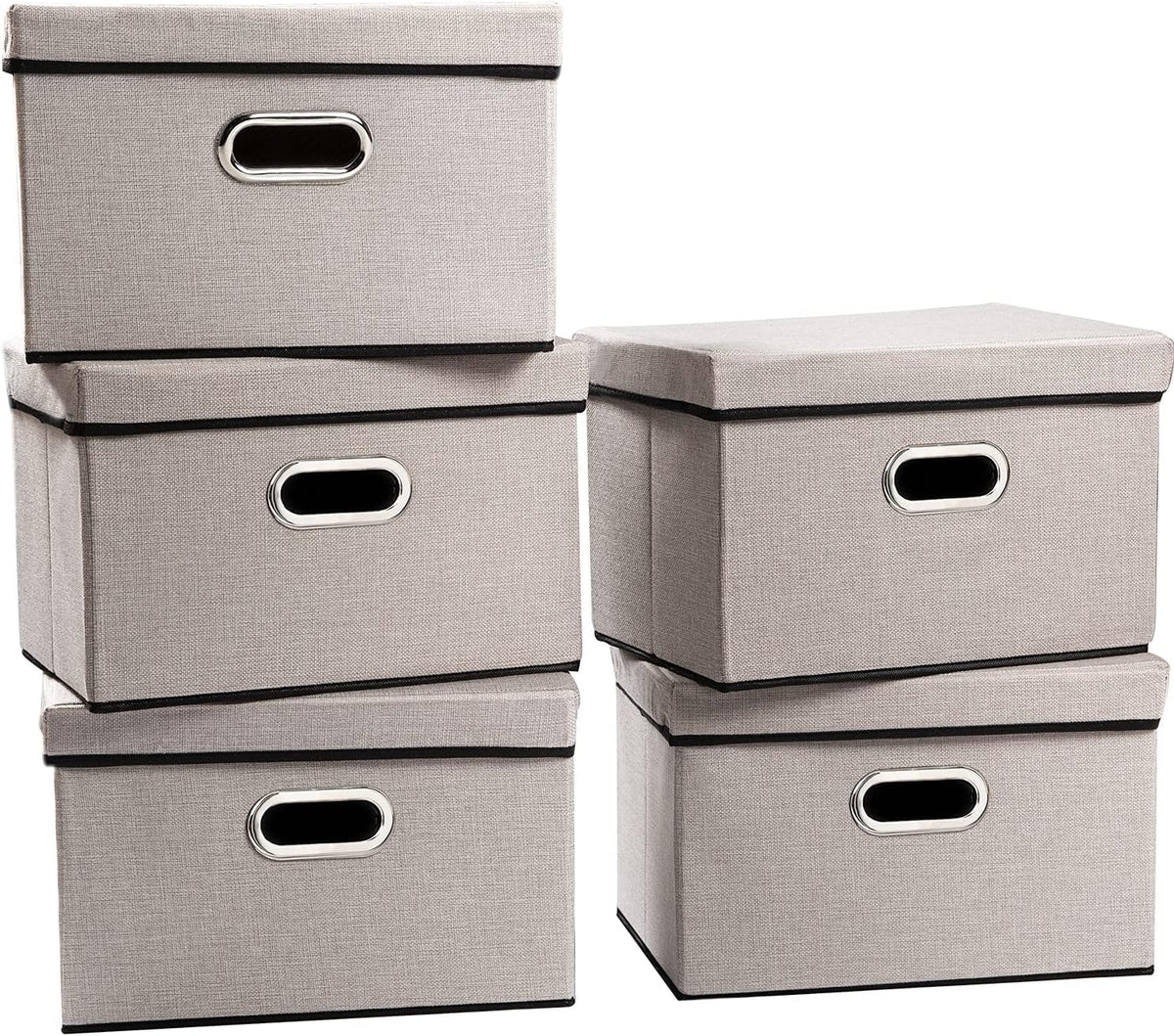 PRANDOM Foldable Storage Bin with Lid [5-Pack] Linen Fabric Decorative Storage Box Organizer