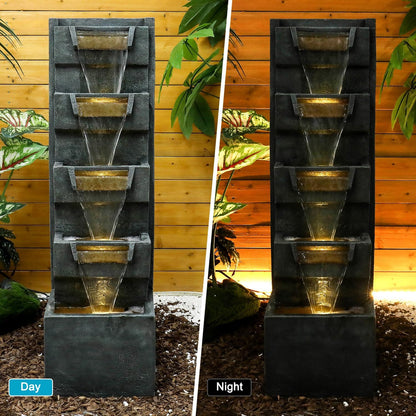 39.3" H Modern Water Fountain 5-Tier Outdoor Garden - Water Fountain w/LED Lights Cascading
